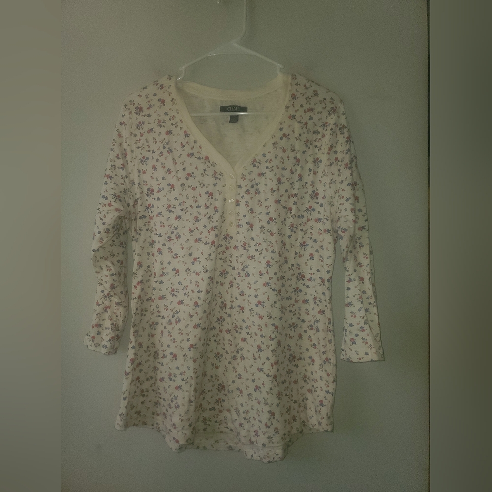 Chaps Cream Floral Button-Front Top